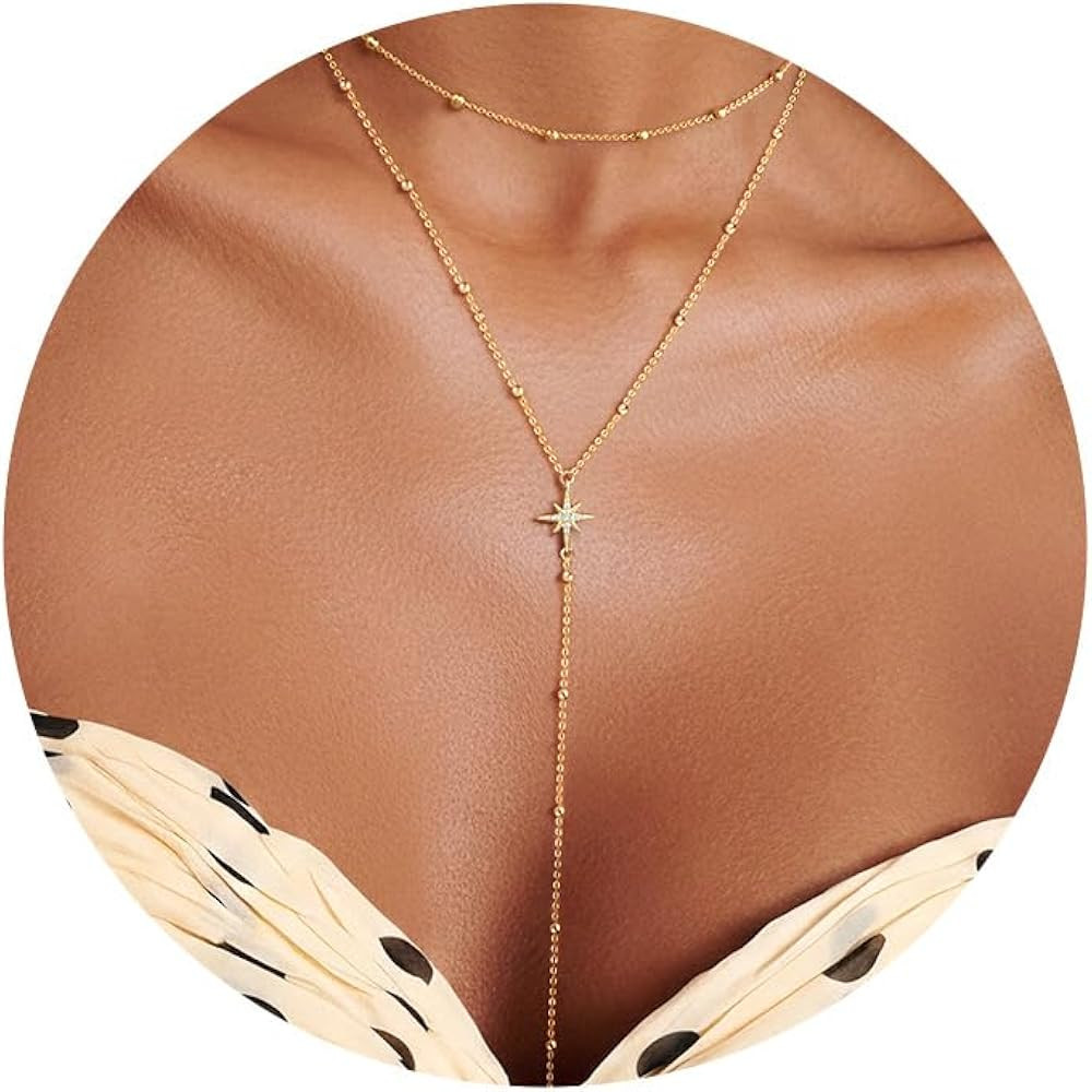 Lariat Gold Necklaces for Women Trendy - Dainty Gold Necklace Hypoallergenic 14K Gold Plated Laye... | Amazon (US)