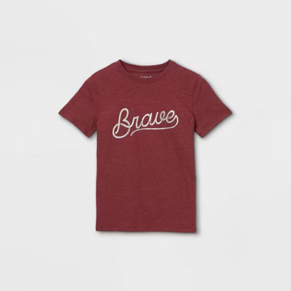Boys' 'Brave' Graphic Short Sleeve T-Shirt - Cat & Jack™ Maroon | Target