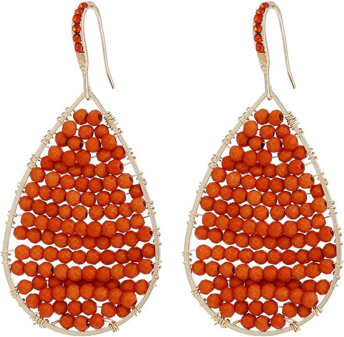 Turquoise Teardrop Earrings, Boho Colorful Beads Gold Hoop Earrings for Women Bohemian Jewelry | Amazon (US)