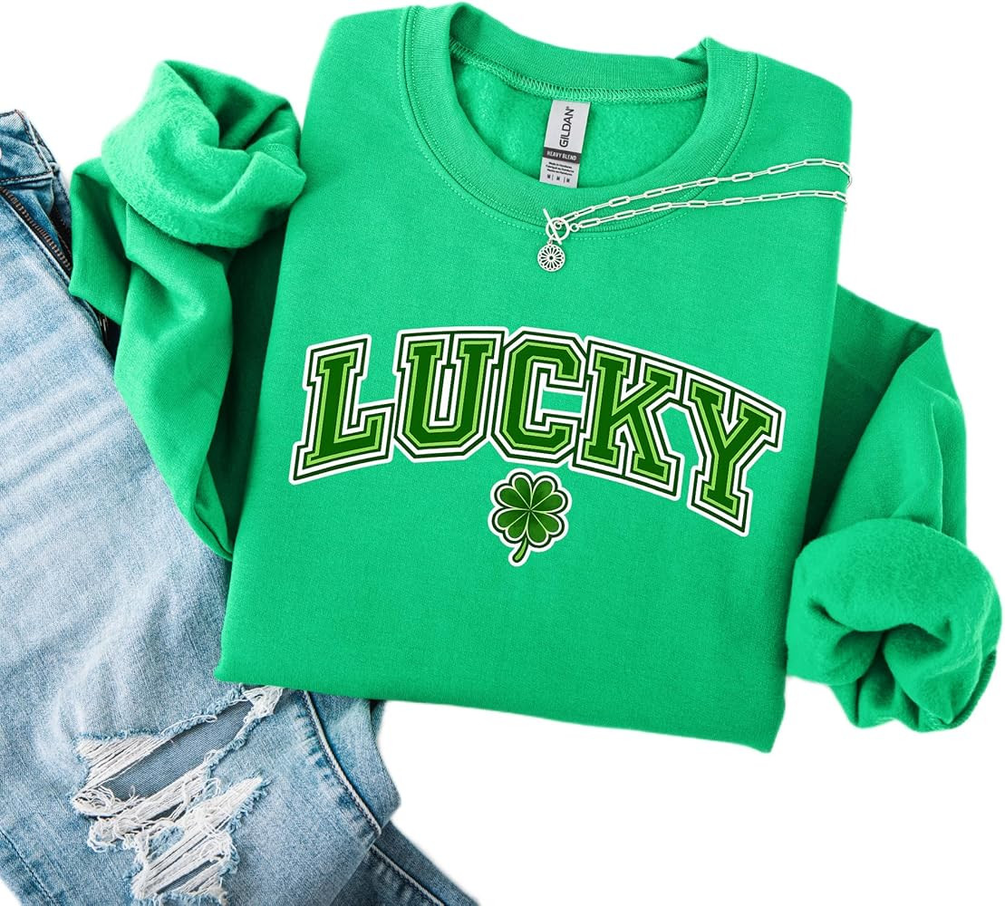 Lucky Shamrock Sweatshirt for Women – St. Patrick’s Day Green Crewneck Cute Clover Lucky Styl... | Amazon (US)