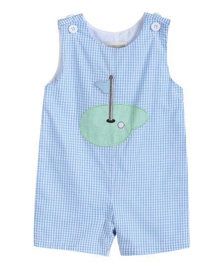Lil Cactus Blue Gingham Golf Hole Shortalls - Infant | Zulily