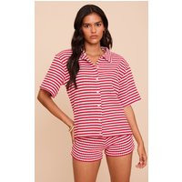 Red Stripe Textured Stripe Shirt | PrettyLittleThing US