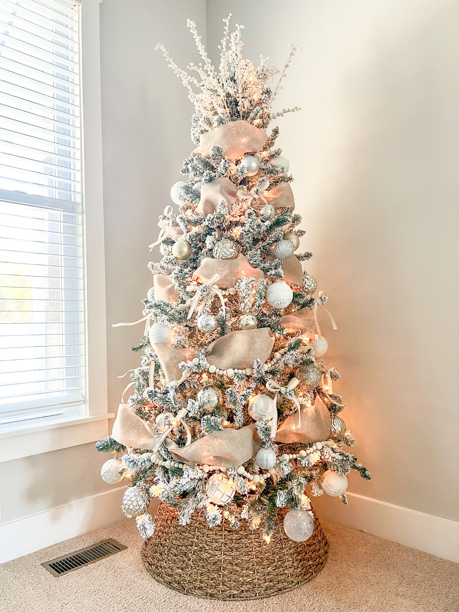 Walmart flocked Christmas tree and decor.

Walmart ornaments 
Walmart tree

#LTKHoliday #LTKHolidaySale #LTKhome