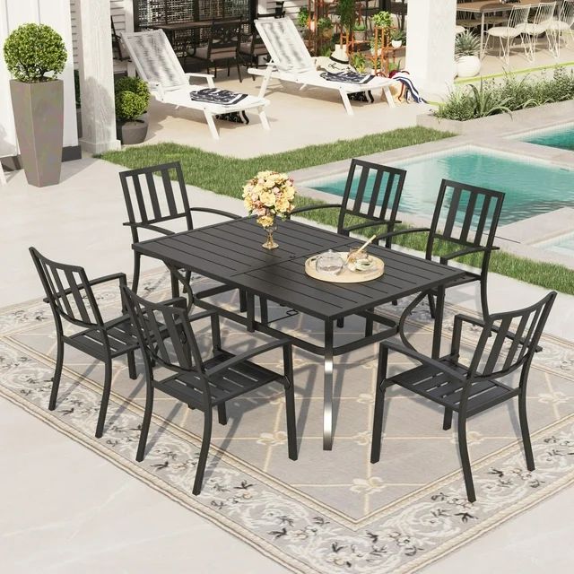 Sophia & William 7 Piece Outdoor Patio Dining Sets Metal Furniture Table and Stackable Chairs | Walmart (US)
