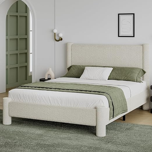 REVOMINCA Full Size Bed Frame, Boucle Upholstered Platform Bed with Headboard and Footboard, Soft... | Amazon (US)