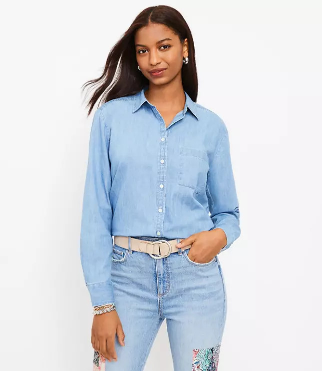 Chambray Everyday Pocket Shirt | LOFT