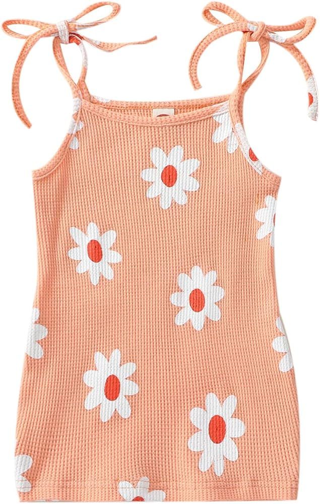 Toddler Baby Girl Dress Waffle Knit Sleeveless Casual Dress Floral Summer Beach Sundress and Head... | Amazon (US)