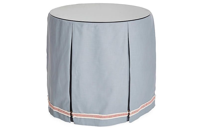 Eden Round Skirted Table, Blue/Coral | One Kings Lane