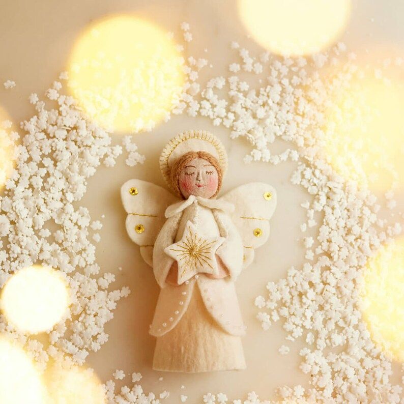 Star of Wonder Angel, Hand Felted White Celestial Holiday Decor, Handmade Small Christmas Tree To... | Etsy (US)