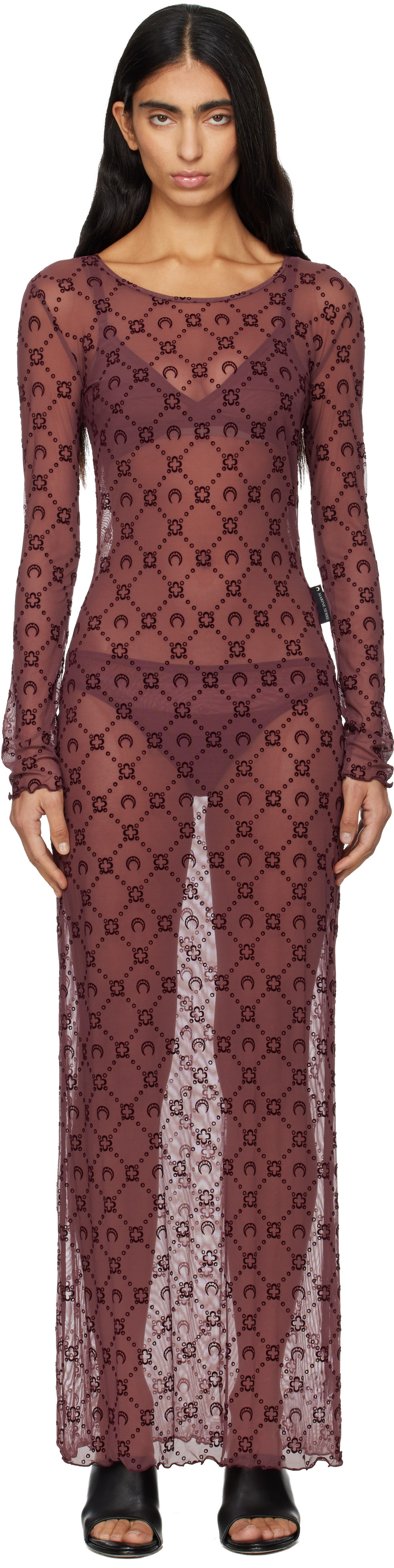 Marine Serre Burgundy Moonogram Mesh Flock Maxi Dress | SSENSE