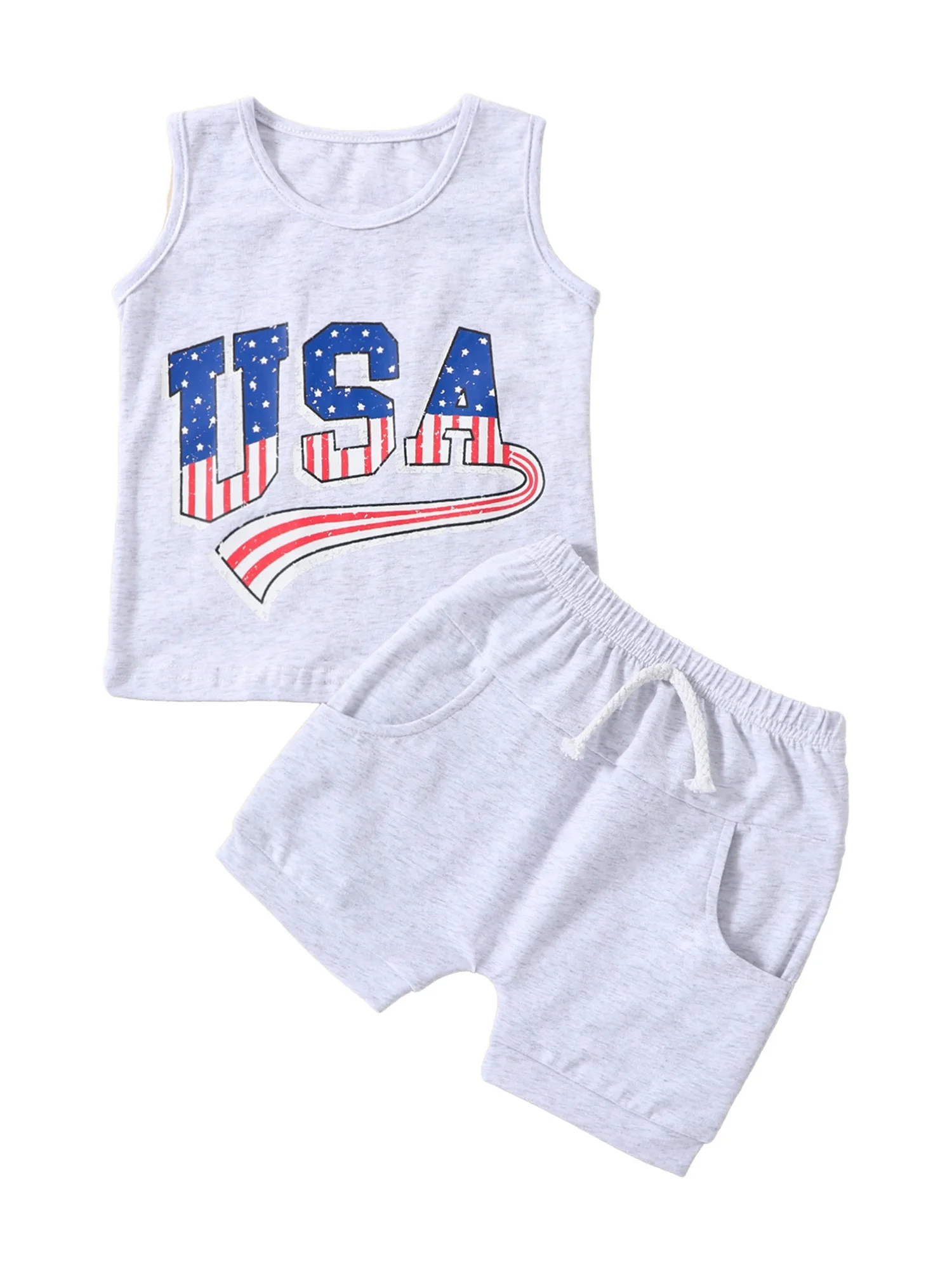 4th of July Clothes for Baby Boys Sleeveless Letter Print Tank Tops Shorts Toddler Independence D... | Walmart (US)