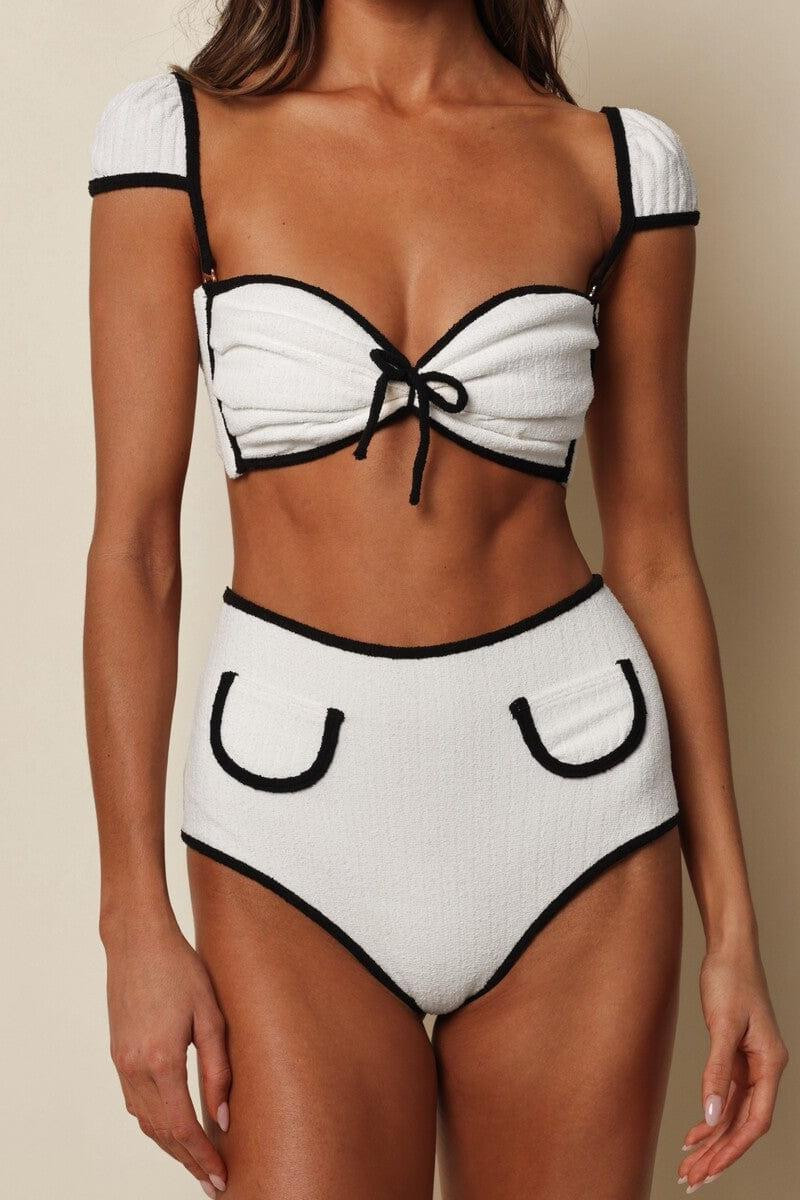 Cream (Black Binded) Terry Rib Polly Bikini Bottom | Montce