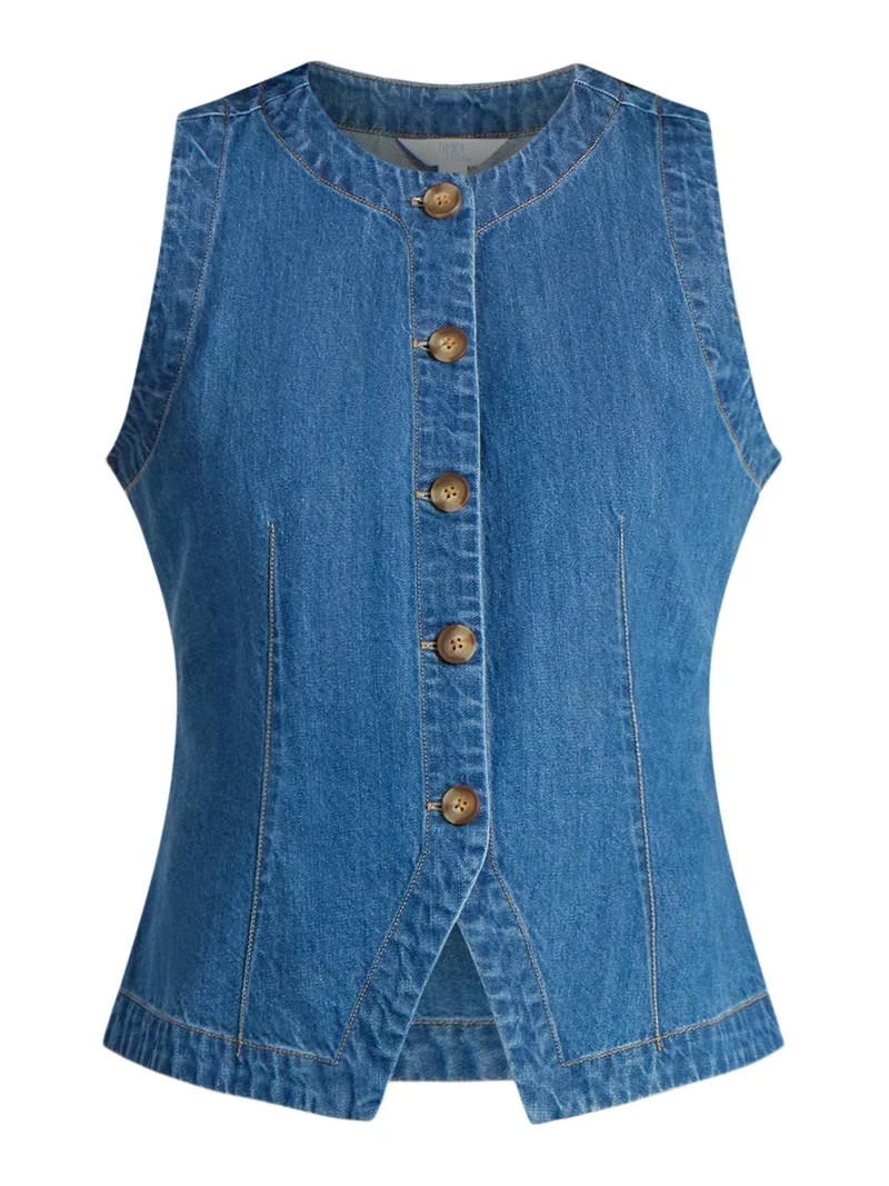 Time and Tru Women's Button Up Denim Vest, Sizes XS-XXXL - Walmart.com | Walmart (US)