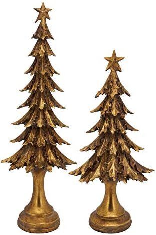 Fennco Styles Resin Gold Vintage Christmas Tree Figurine with Star Topper 20" H - Tabletop Small Tre | Amazon (US)
