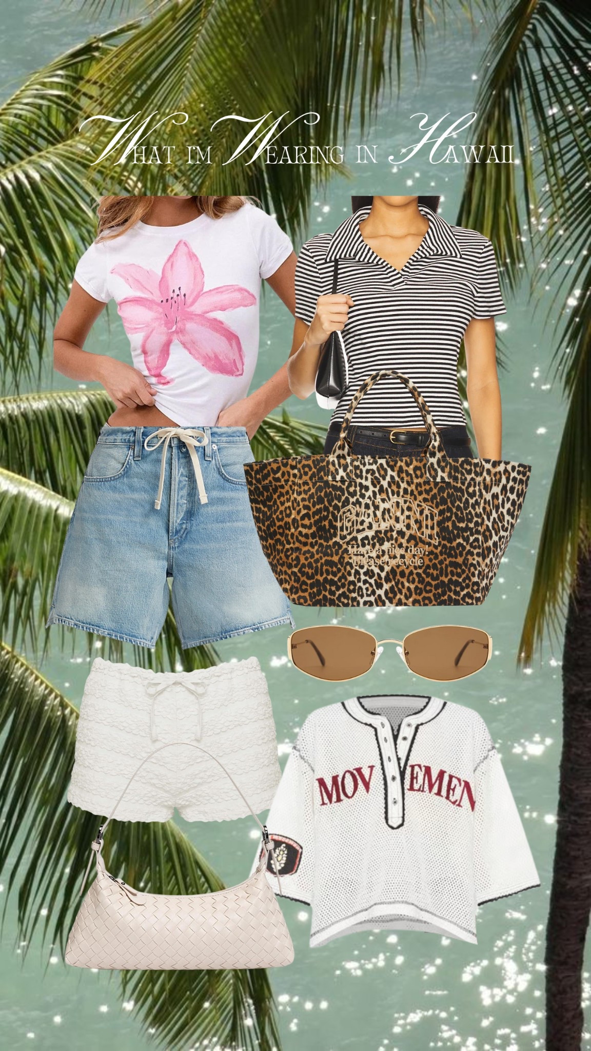 Hawaii daily style 🌺 Both shirts size L, jersey size M. Shorts true to size slick low rise fit my faves!! Amazon white shorts super stretchy and cute size large. Amazon woven bag is perfect for summer or vacation it looks high end. 

#LTKItBag #LTKFindsUnder50