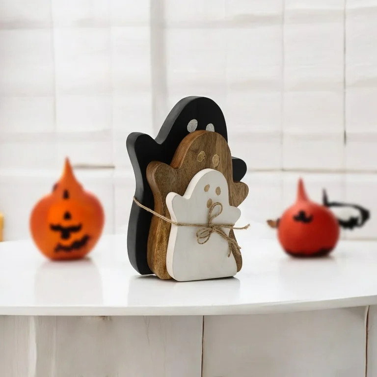 Wood Ghost Centerpiece Decoration Set, Black/Natural/White, 3 Pieces, Halloween by Way To Celebra... | Walmart (US)