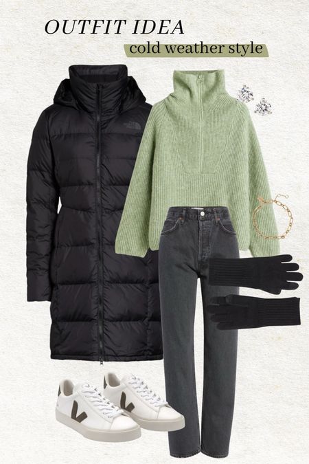Outfit idea - cold weather style ❄️

Puffer coat; winter outfit; agolde; mom style; school drop off outfit; half zip sweater; veja; casual style

#LTKshoecrush #LTKstyletip #LTKSeasonal
