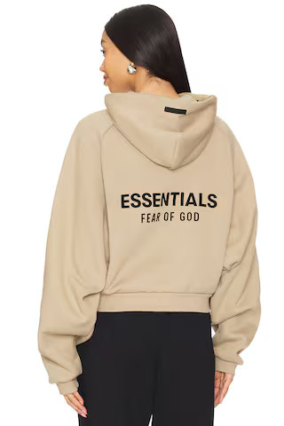 Fear of God ESSENTIALS Cropped Hoodie in Desert Sand from Revolve.com | Revolve Clothing (Global)