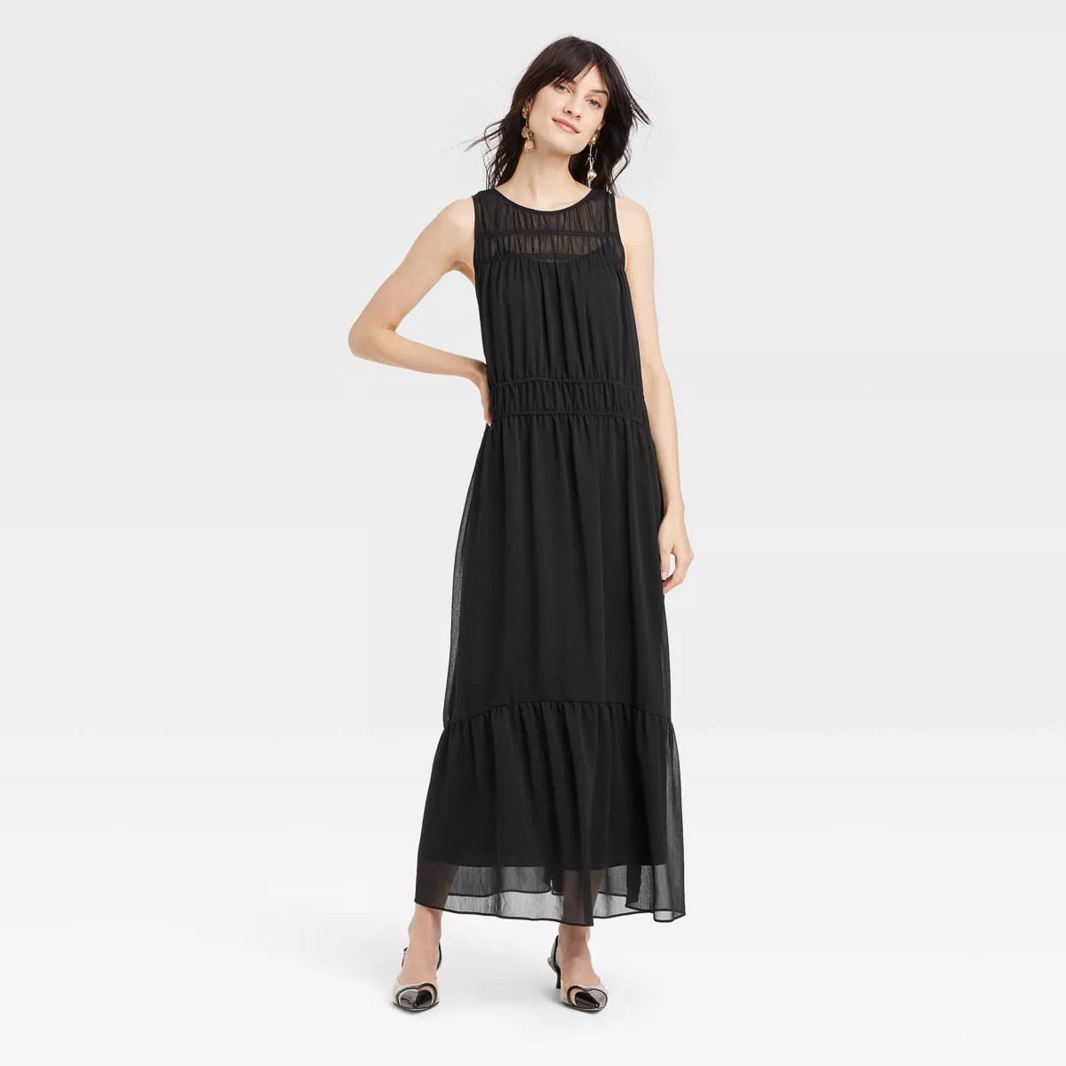 Women's Sheer Chiffon Maxi Dress - A New Day™ Black M: Sleeveless Crew Neck, Keyhole Back, Side... | Target