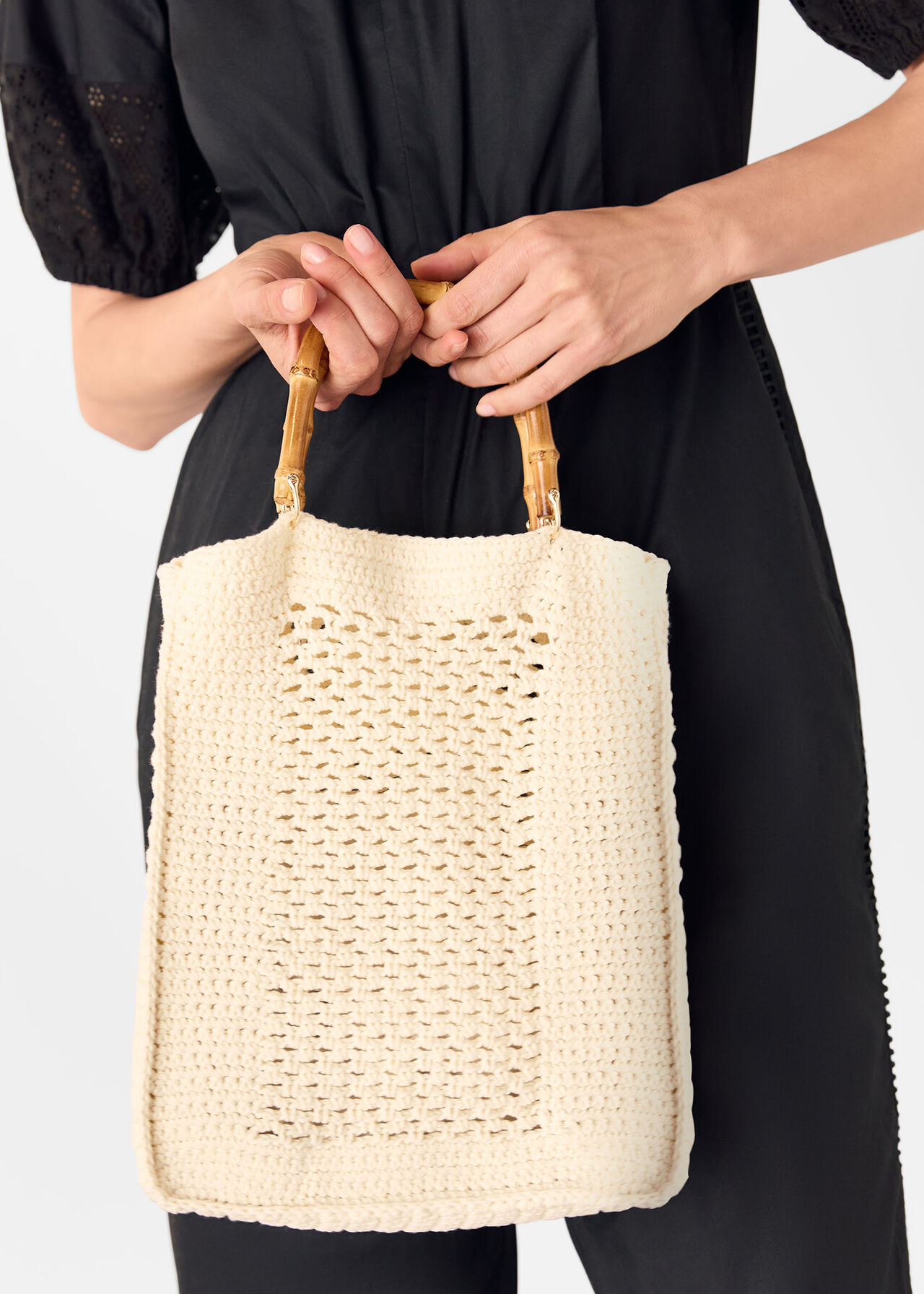Cream Bamboo Handle Crochet Bag | WHISTLES | Whistles UK | | Whistles