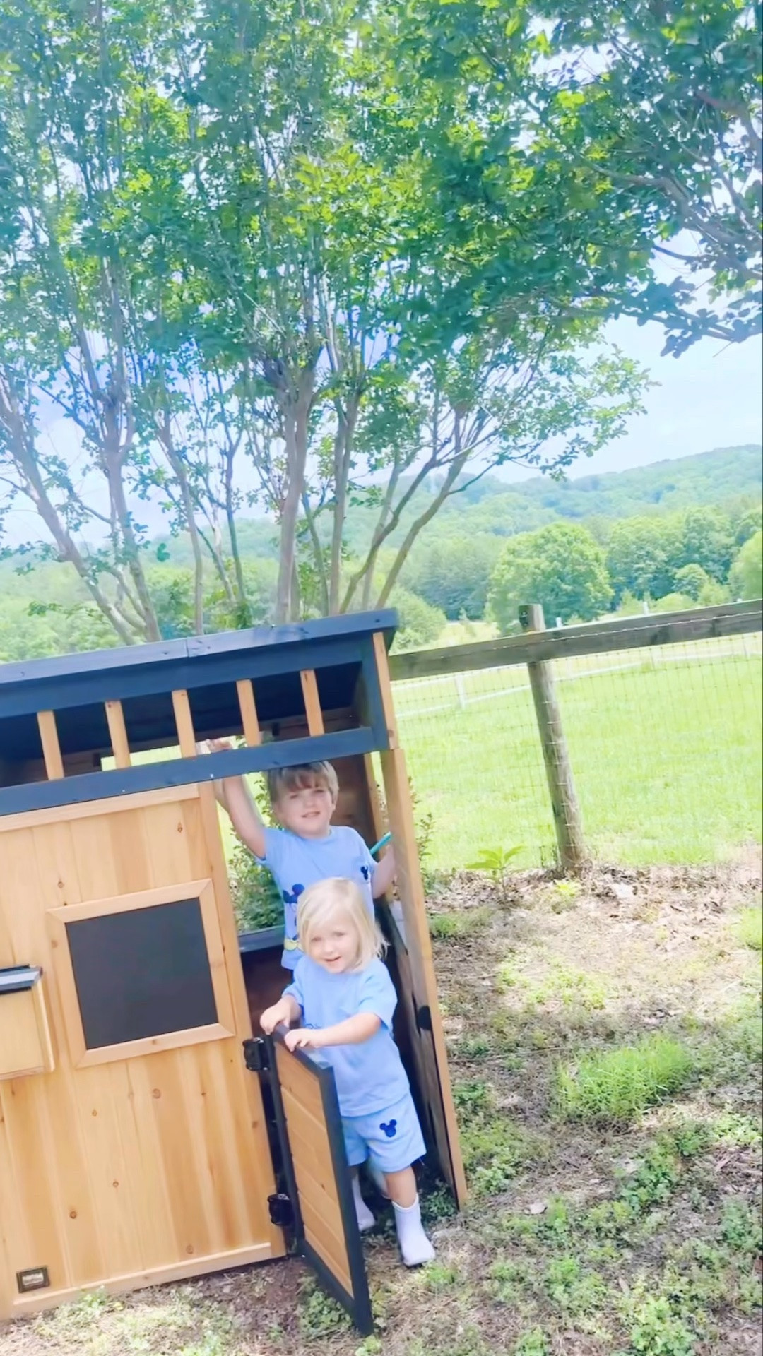 when you and your brother bestie have birthdays 5 days apart and your grandparents get you the *coolest* playhouse slash workshop 🏡🛠️ that fits just perfectly on our farm sweet farm backyard!!!