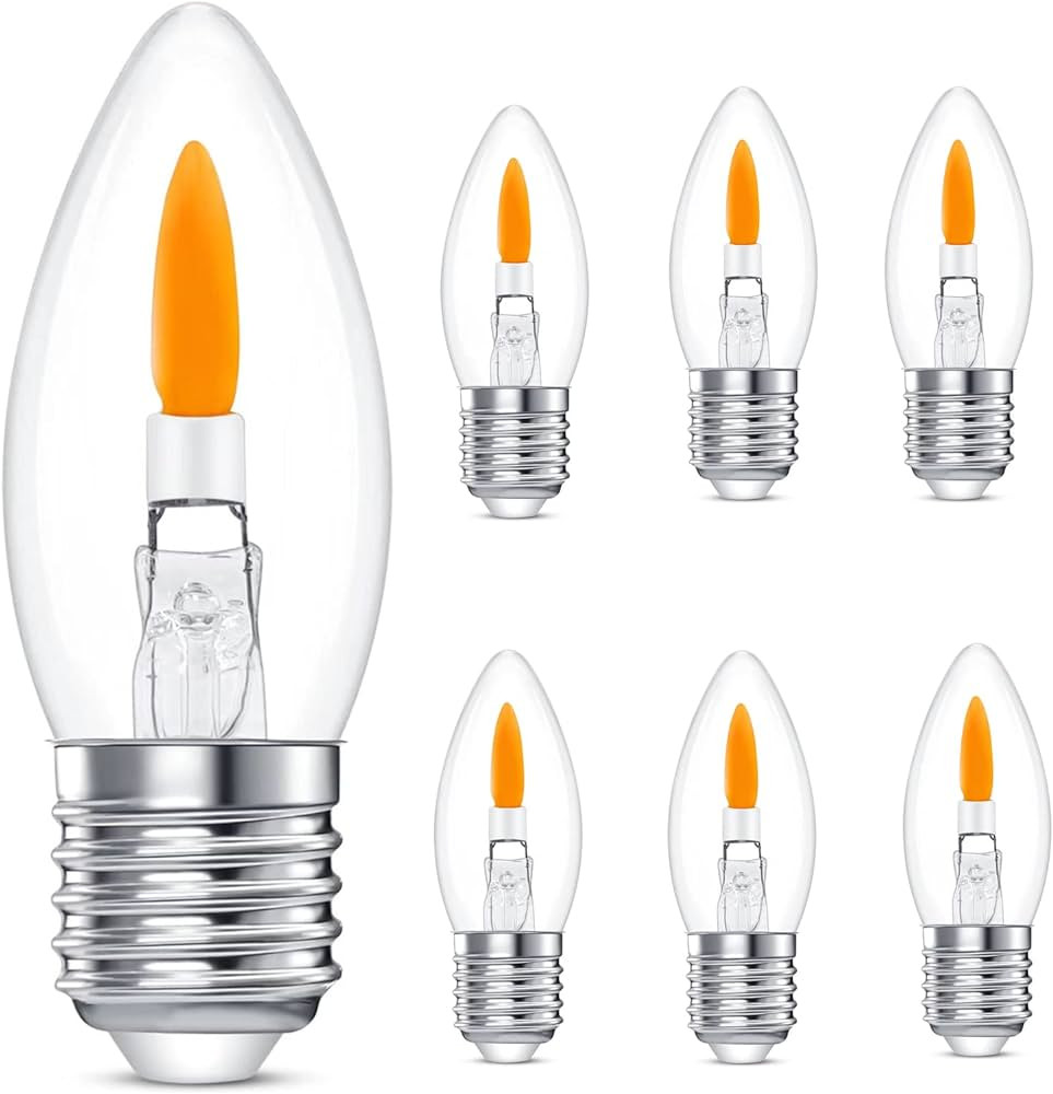 Flicker Flame Light Bulb Flame Tip Halloween Chandelier Flickering Light Bulbs Christmas Replacement Orange Glow Bulbs Crystal Clear Candle Bulb for E26 Edison Base (Clear, E26base(6pack)) | Amazon (US)