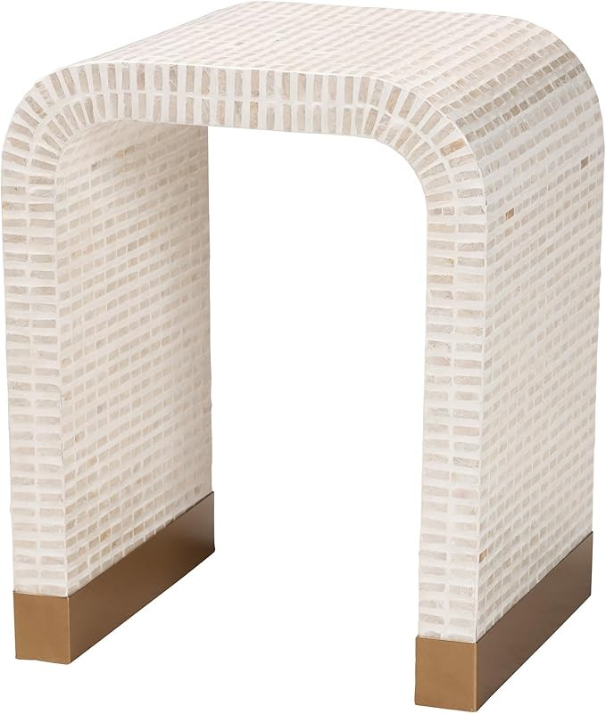 Bali & pari Carlyn Coastal Beige and White Mother of Pearl Capiz Shell End Table | Amazon (US)