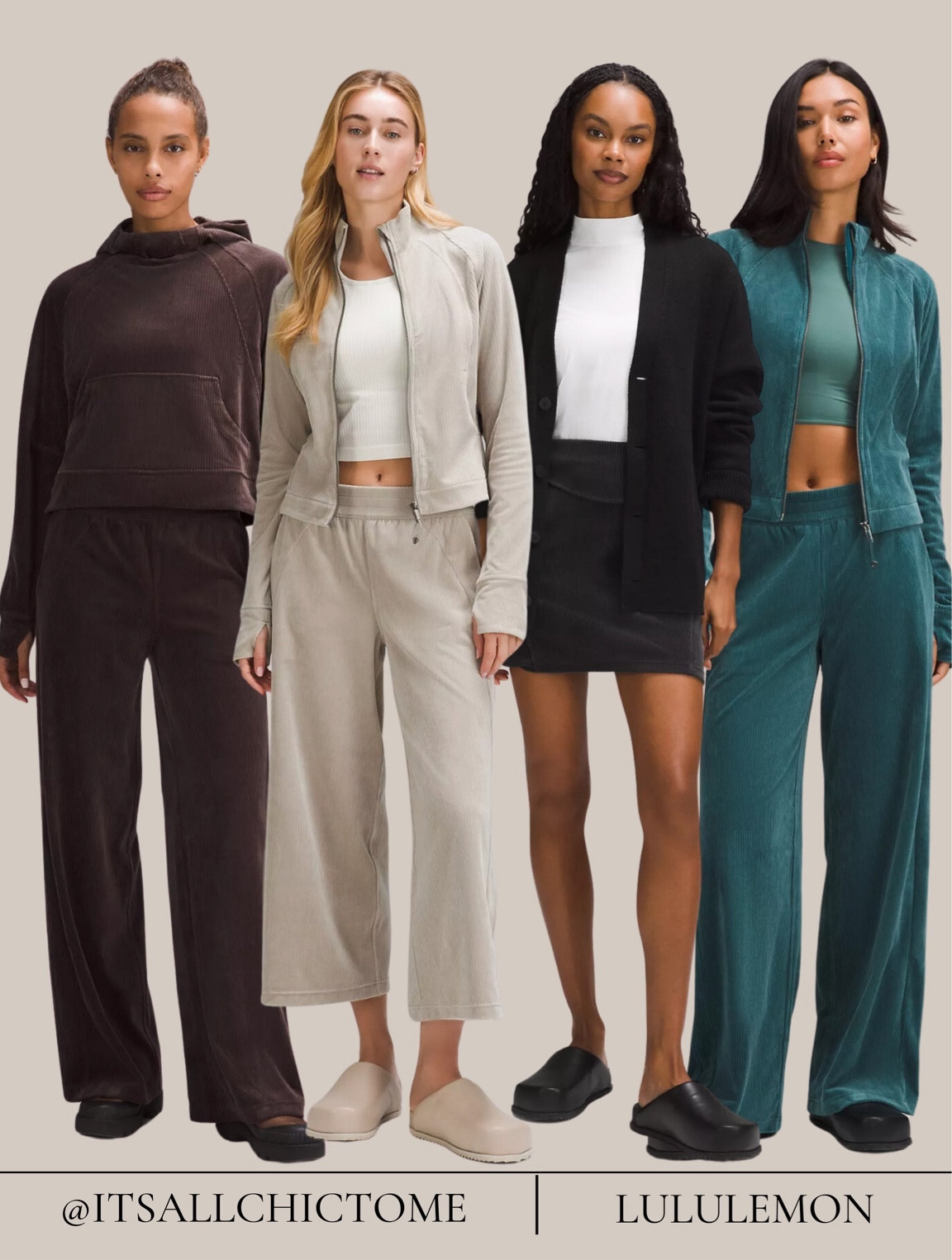 Velvet corduroy lululemon sets are on sale! Size up in the pants if in between sizes as the elastic runs a little small. I did a size 2 but could have done a 4