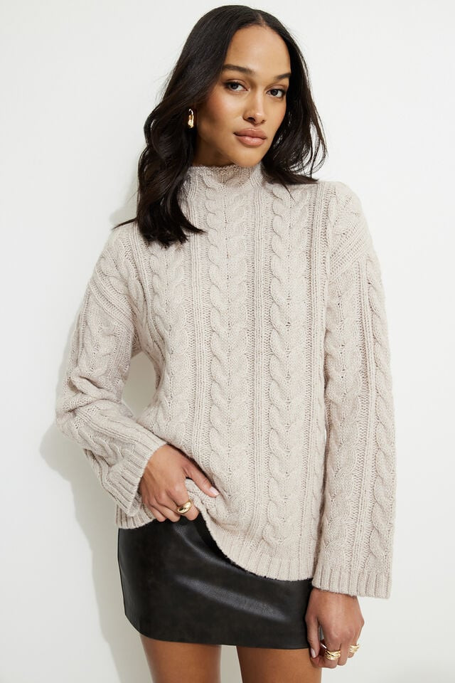 Cable Knit Mock Neck Sweater | Dynamite Clothing