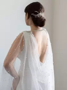 Rhinestone & Faux Pearl Decor Wedding shawl | SHEIN