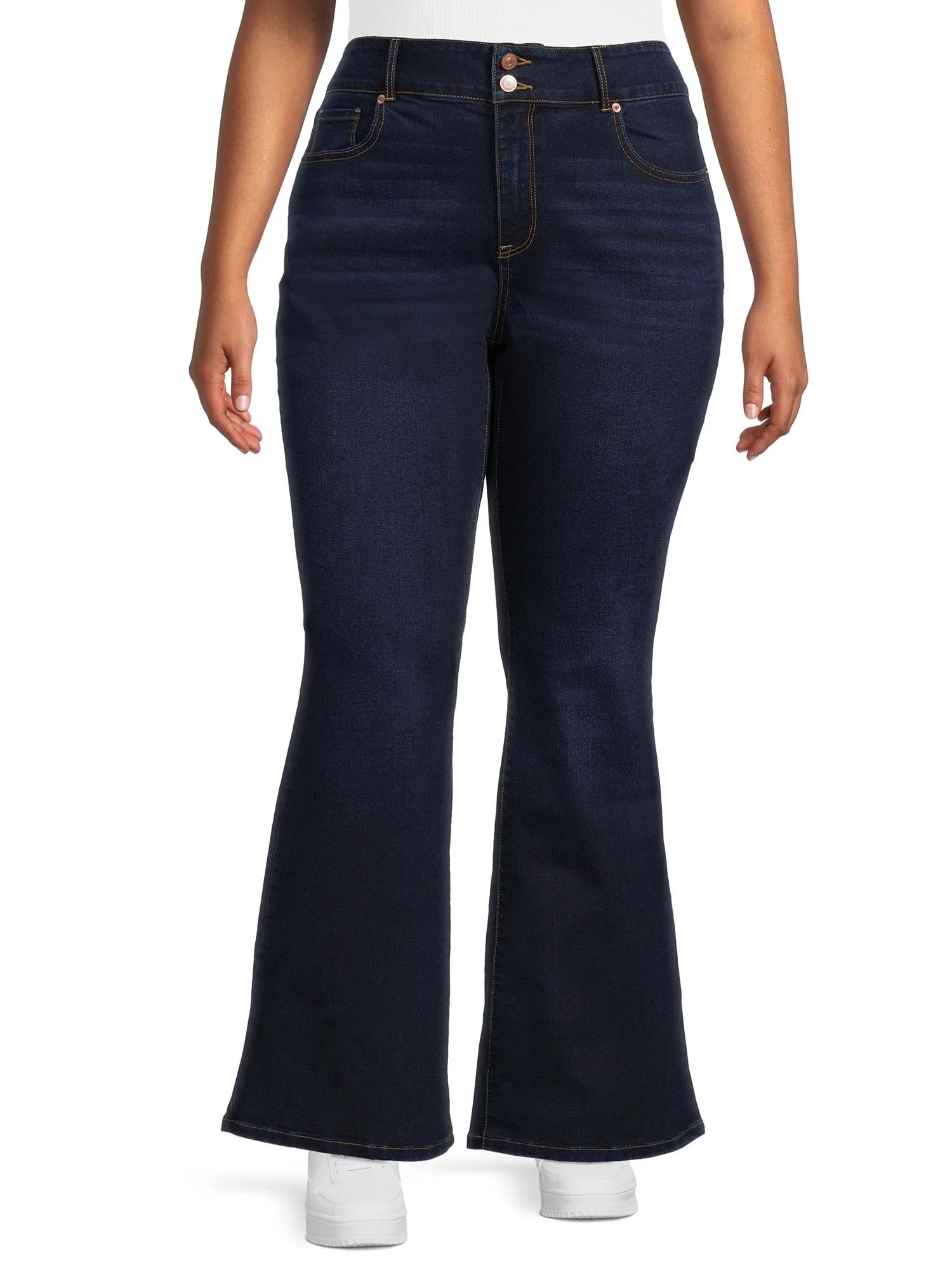 No Boundaries Juniors Plus Size Double Button Flare Leg Jeans | Walmart (US)
