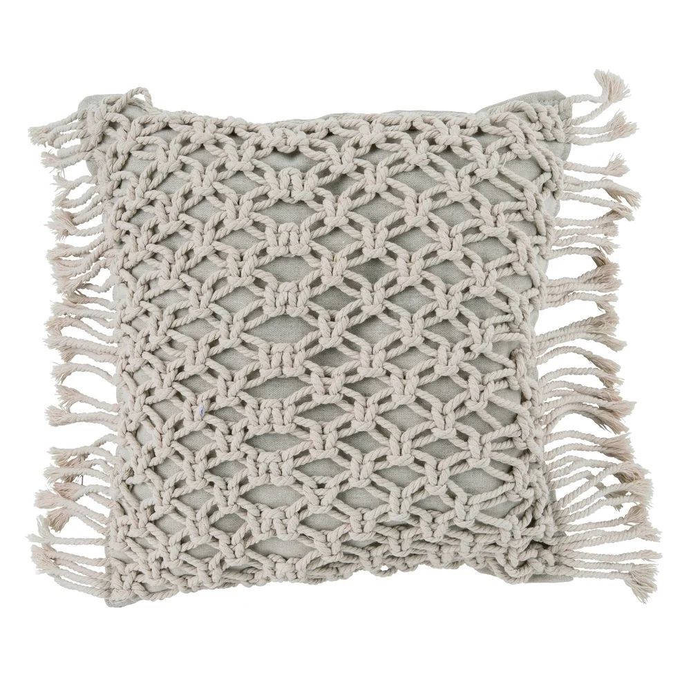 Transpac Fabric White Spring Natural Macrame Pillow | Bed Bath & Beyond