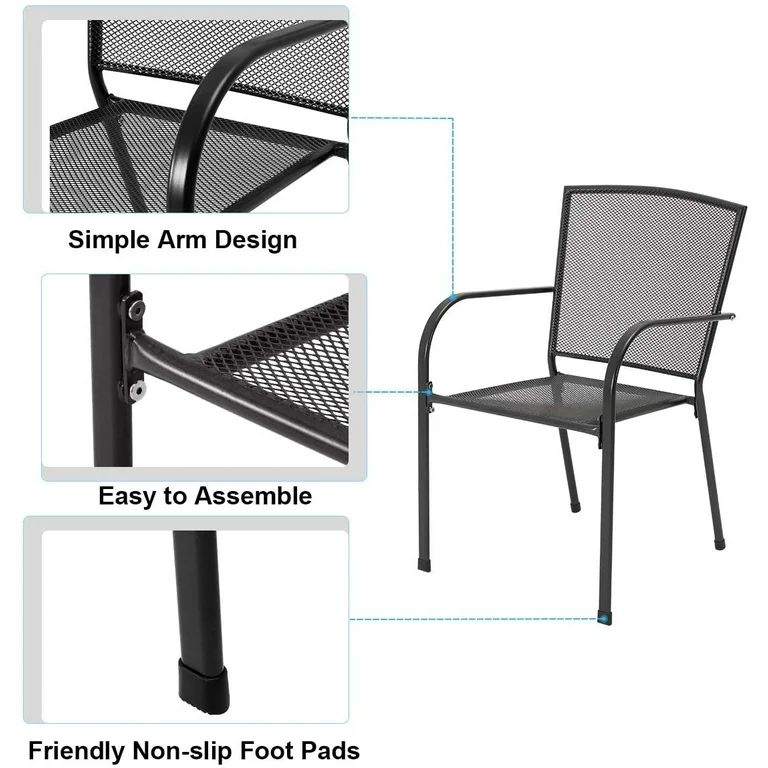 AECOJOY 5-Piece Patio Metal Dining Set with 4 Stackable Chairs-Dark Gray - Walmart.com | Walmart (US)