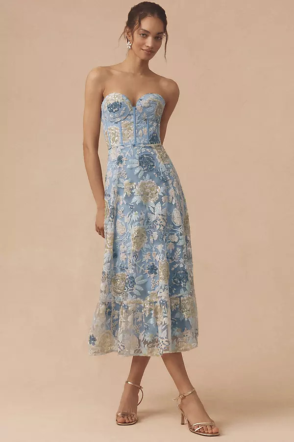 Dress The Population Carina Strapless Sequin Midi Dress | Anthropologie (US)