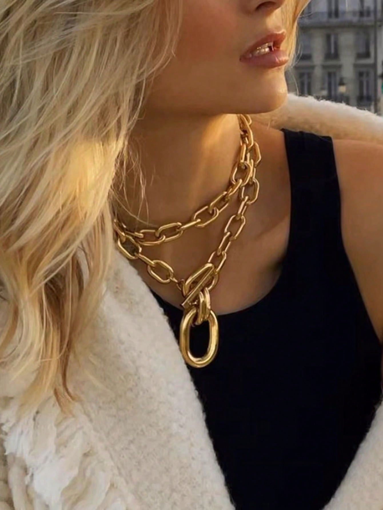 2pcs Fashionable Layered Chunky Chain Necklaces, Vintage O-Ring Pendant Necklaces For Women | SHEIN