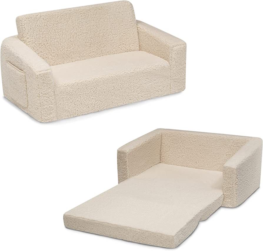 Delta Children Cozee Flip-Out Sherpa 2-in-1 Convertible Sofa to Lounger for Kids, Cream | Amazon (US)