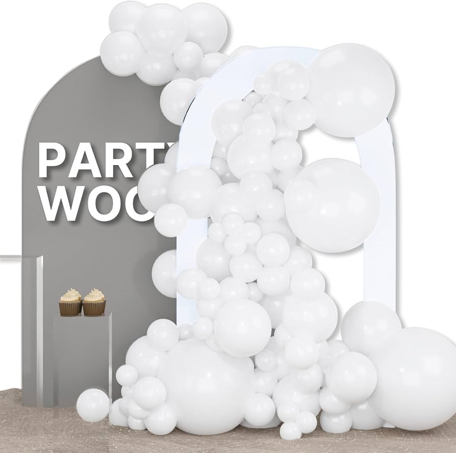 PartyWoo White Balloons 155pcs Matte White Latex Balloons Different Sizes | Amazon (US)