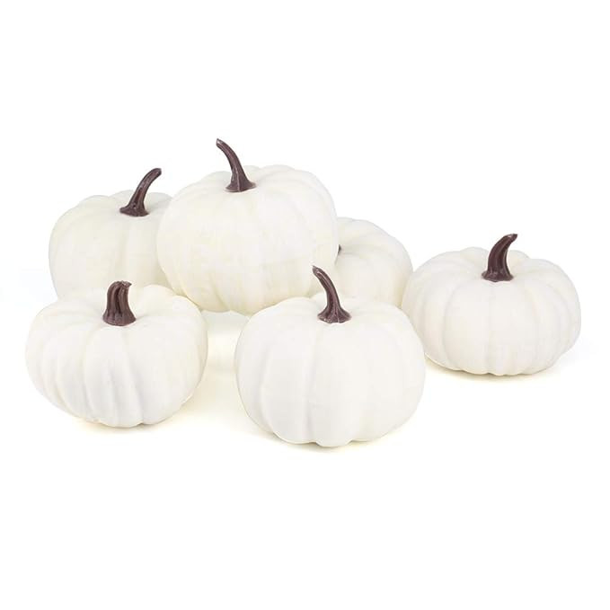 JBLCC 6PCS Rustic Harvest White Artificial Pumpkins/Mini Pumpkins for Halloween,Fall Thanksgiving... | Amazon (US)