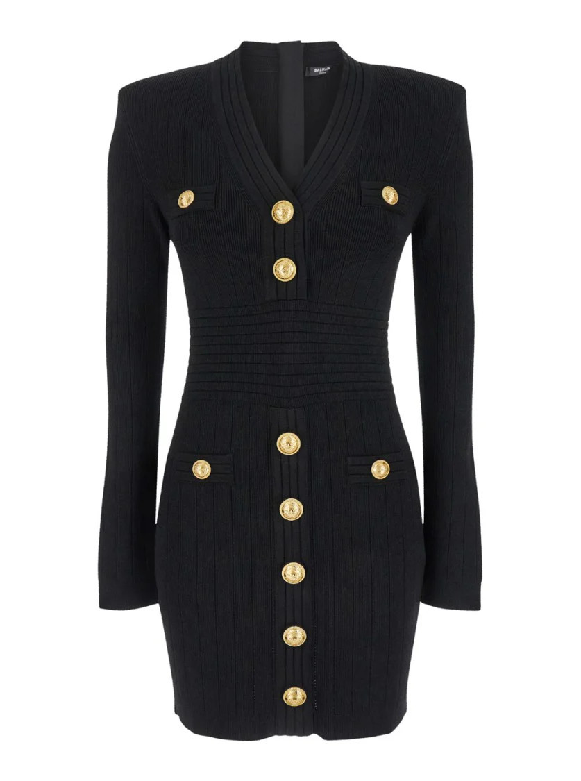 Black/Golden Mini Dress With Golden Buttons | Shop Simon