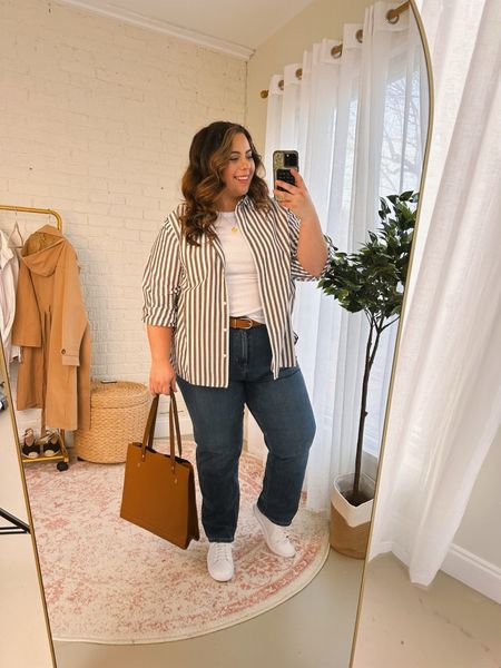 Essential plus-size pieces to add to your closet. You can mix and match this striped button down many ways! Perfect for a business casual setting, picking up the kids, meeting friends + more! 

#LTKworkwear #LTKstyletip #LTKplussize
