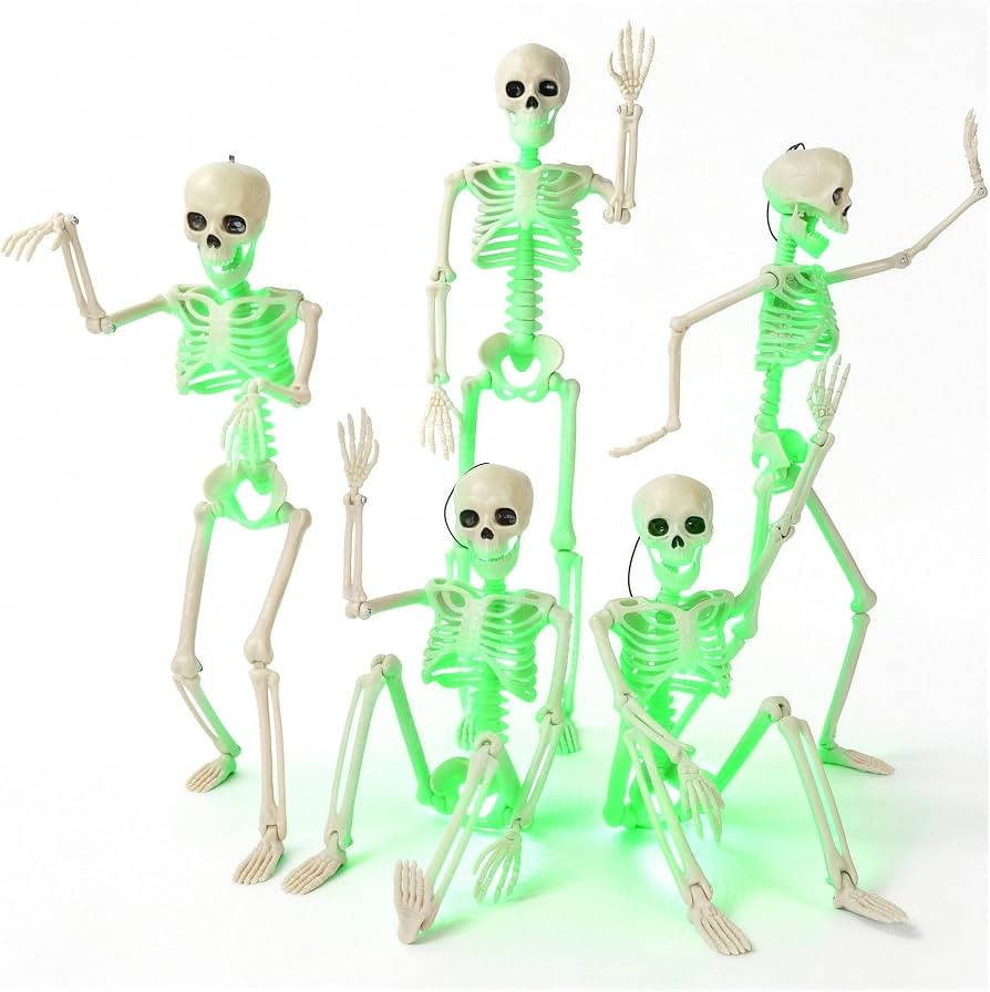 Kelool 16" Light Up Skeleton Halloween Decorations,5 Pack Posable Full Body Skeleton with Movable... | Amazon (US)