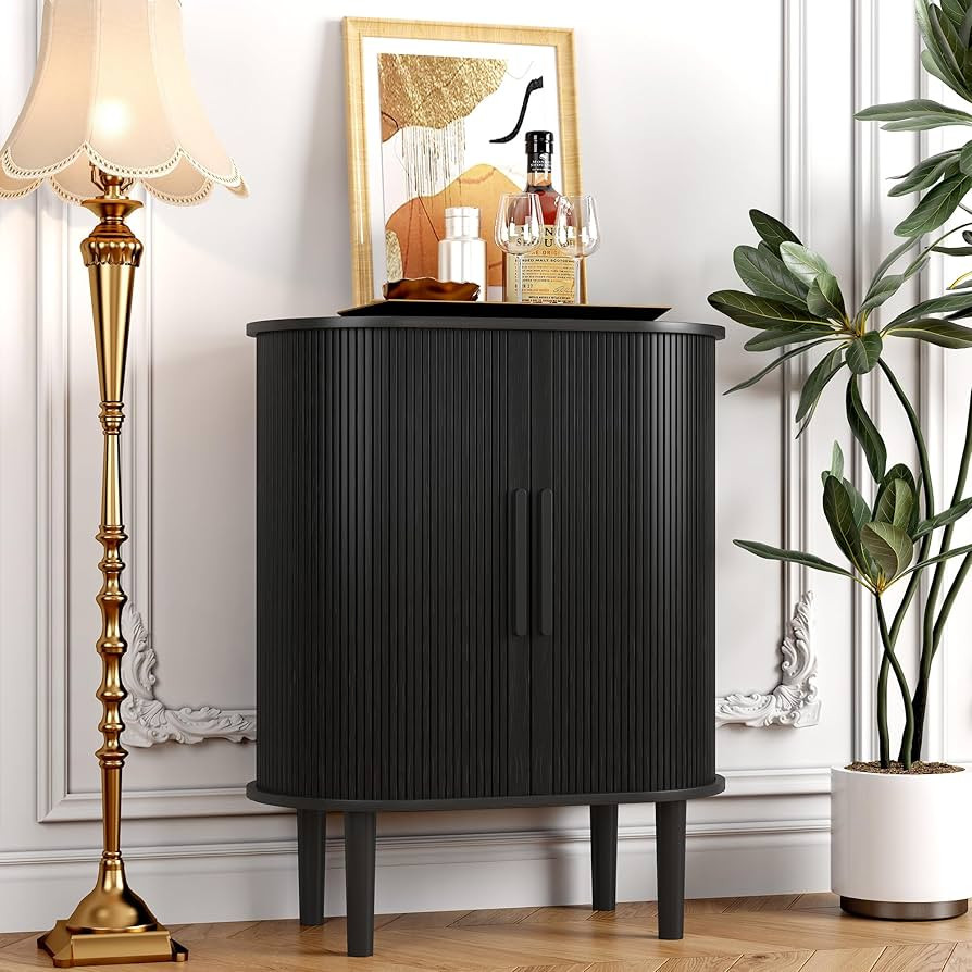 28'' Tambour Bar Cabinet with Storage, Coffee and Wine Bar Buffet Cabinet with Sliding Doors and ... | Amazon (US)