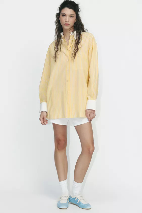Oversized lapel collar shirt. Long sleeves with cuffs and dropped shoulders. Front patch pocket. ... | Zara US