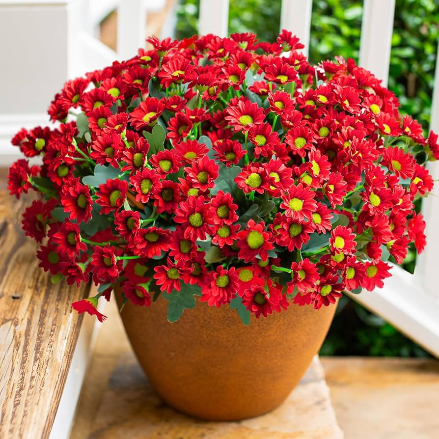 Daisy Artificial Flowers for Outdoors Summer Fall Decoration, 6 Bundles Fake Mums Red Silk Flower... | Amazon (US)