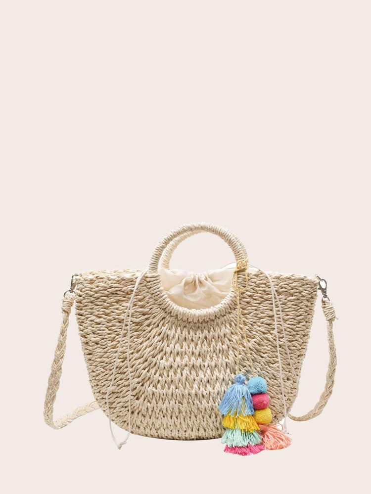 Tassel & Pom Pom Decor Straw Bag | SHEIN