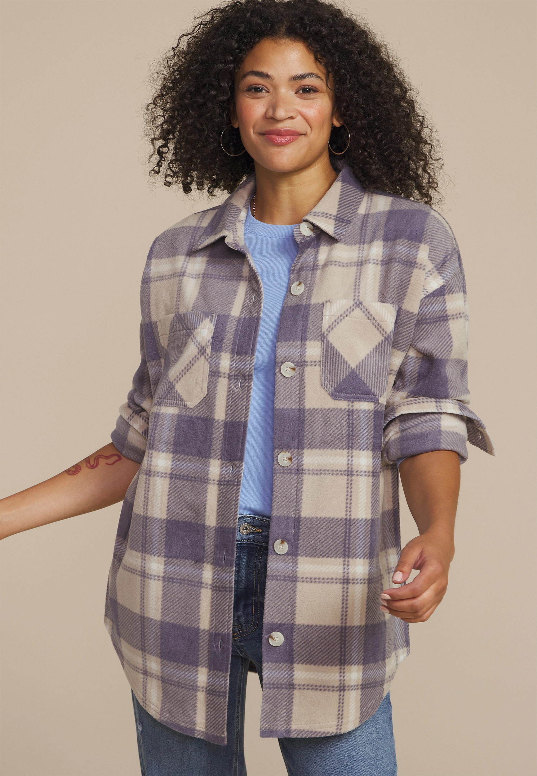 Maurices Women's Wilder Fleece Shacket Purple Size Large | Maurices