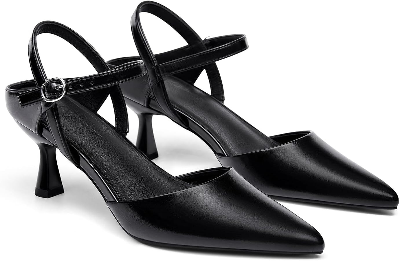 Coutgo Womens Kitten Heels Dress Shoes Closed Pointed Toe Pumps Adjustable Strap Work Party Shoes | Amazon (US)