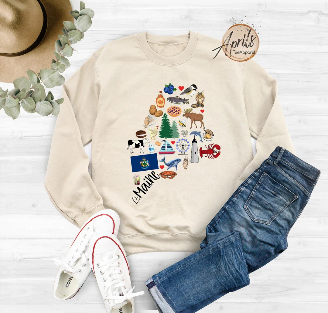 Maine Map Sweatshirt: State Pride Hoodie, Vacation Gift - Etsy | Etsy (US)