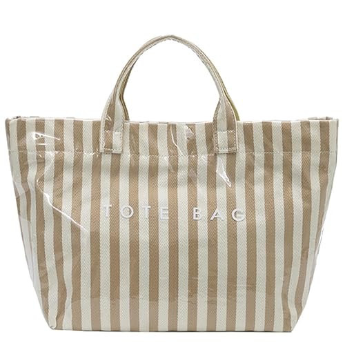 Lushandy Striped PVC Tote Bag for Women, Waterproof Plastic Tote Bag for Beach Pool Large Top Handle Travel Hobo Handbag | Amazon (US)