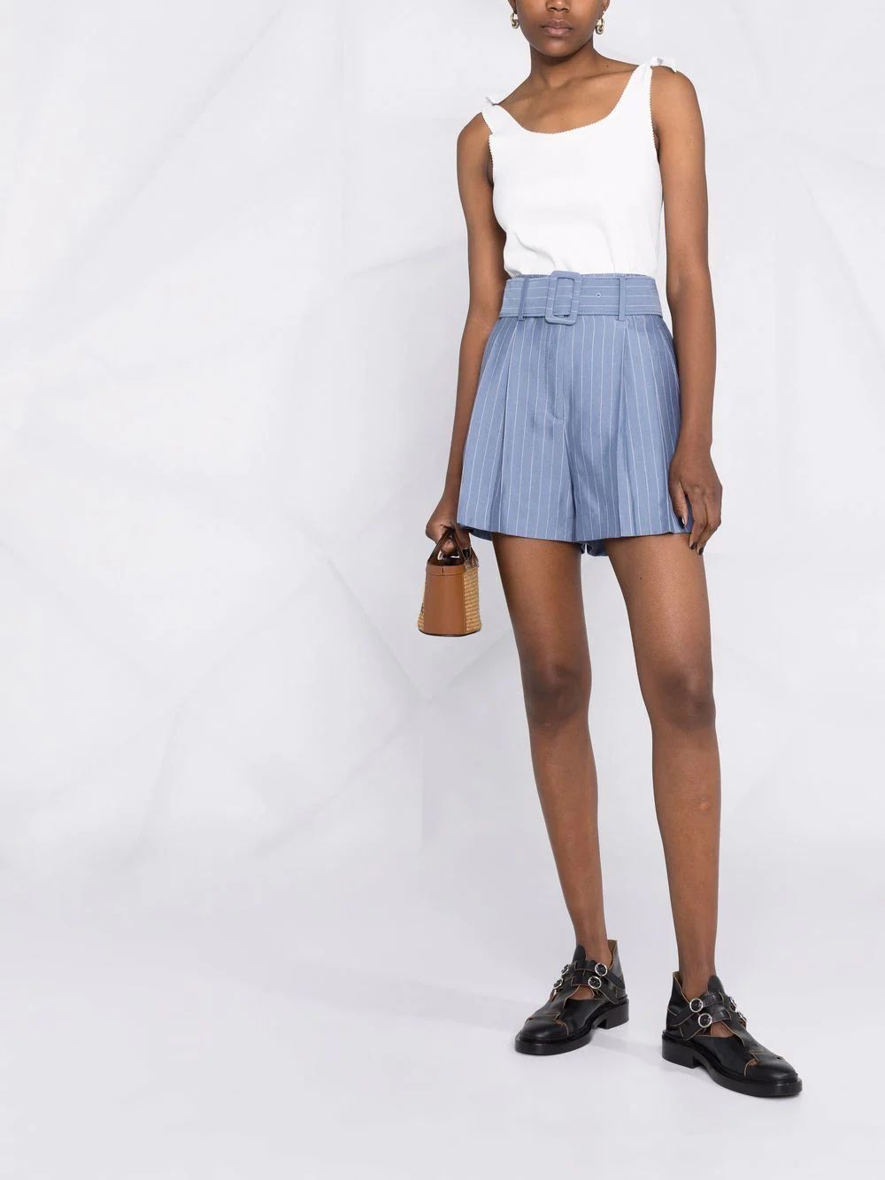 pinstripe tailored belted shorts | Farfetch Global